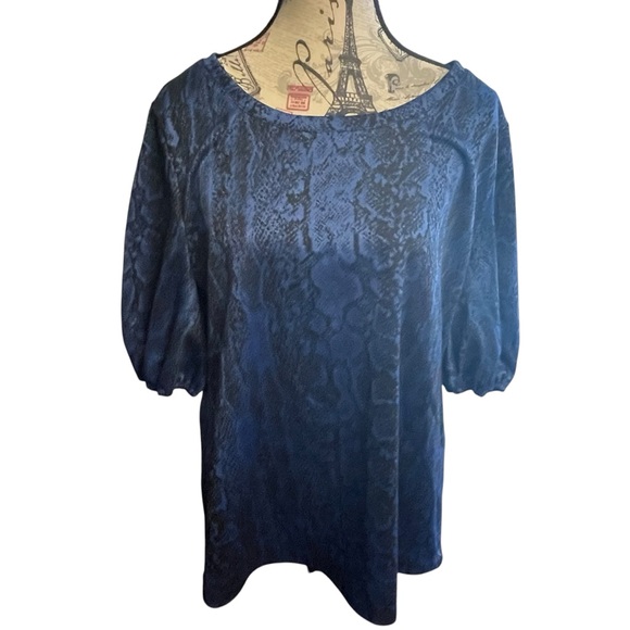 JM Collection Tops - JM Collection Blue Snakeskin Blouse